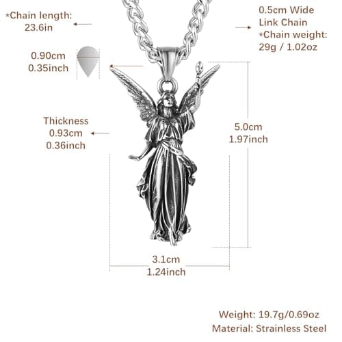 HZMAN Retro Stainless Steel Guardian Angel Pendant Necklace