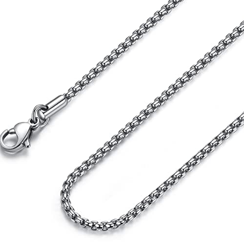 FOSIR Stainless Steel Rolo Chain Necklace, Silver Tone, Wide 2/3/4/5mm