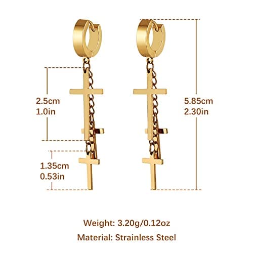 HZMAN Stainless Steel Cross Drop Earrings Set - 3 Pairs