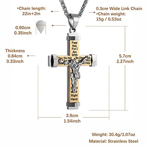 Stainless Steel Cross Necklace with Lord's Prayer Pendant