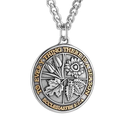 HZMAN Men's Stainless Steel Coin Necklace with Retro Ecclesiastes Bible Verse Pendant Jewelry Gift