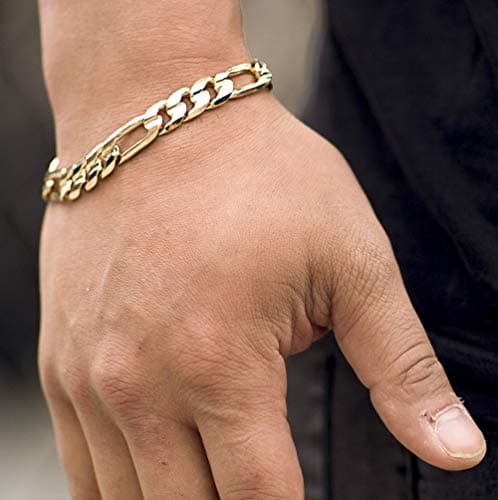 9mm Real 24K Gold Plated Figaro Chain Bracelet for Men & Women