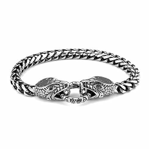 Retro Dragon Head Bracelet Stainless Steel Gothic Punk Black Dragon Bangle Cuban Chain Link Bracelet Biker Party Jewelry Gift