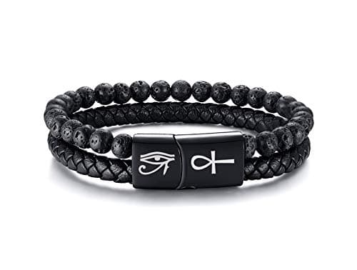 VNOX Viking Bracelet for Men - Genuine Leather Braided Thor's Hammer Wristband Jewelry