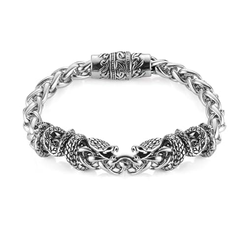 HZMAN Men's 8.0 Inch Gothic Stainless Steel Wheat Chain Link Bracelet