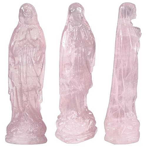 Rockcloud Virgin Mary Rose Quartz Figurine for Protection