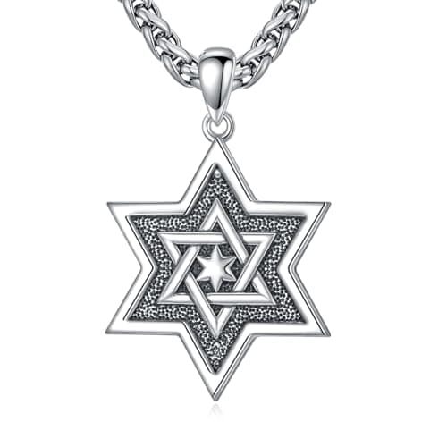 Stainless Steel Star of David Necklace, Sterling Silver, 22+2 Inches