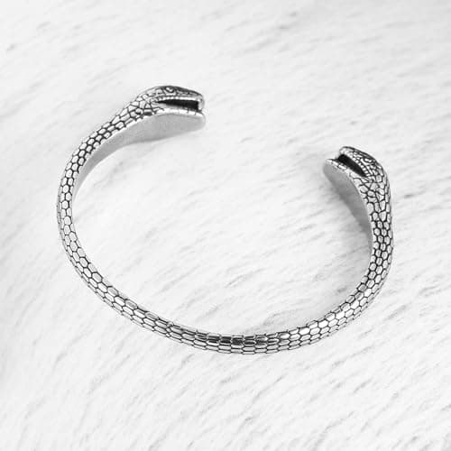 HZMAN Snake Cuff Bracelet for Men - Gothic Punk Stainless Steel Double Snake Heads Biker Bracelet