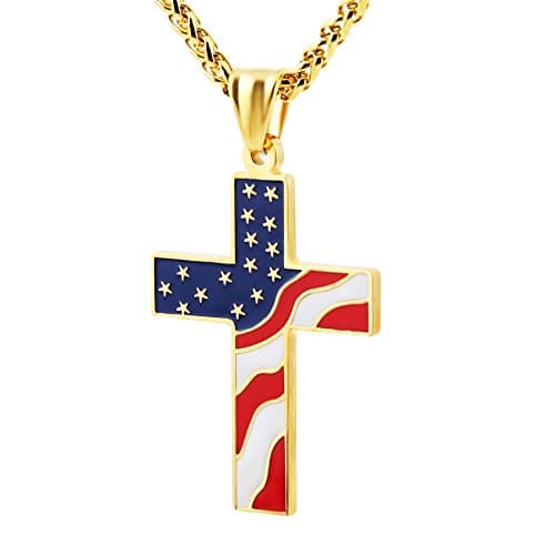 HZMAN American Flag Patriotic Cross Pendant Necklace