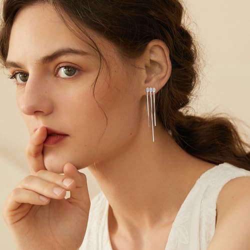 3 Pairs Clip-on Earrings for Women and Girls: Silver Tassel/Teardrop Crystal CZ Dangle Earrings