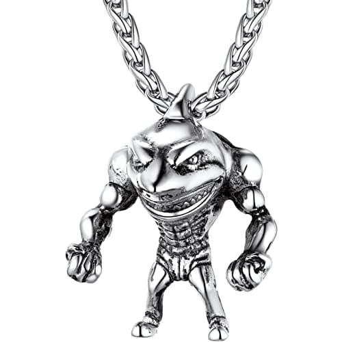 ProSteel Punk Rock Stainless Steel Shark Necklace, Black/Gold/Silver, Adjustable 22-24inch