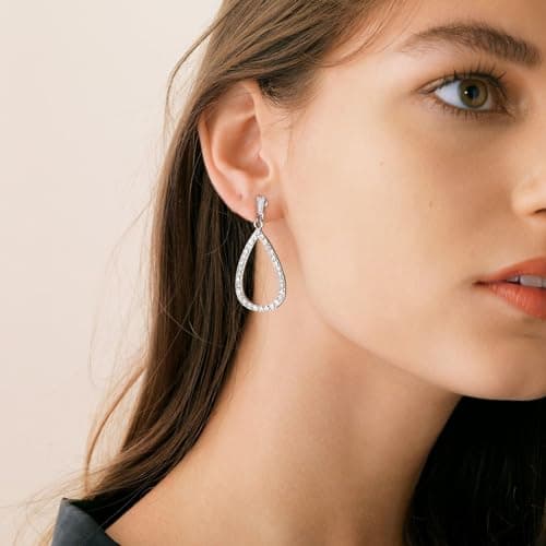 3 Pairs Clip-on Earrings for Women and Girls: Silver Tassel/Teardrop Crystal CZ Dangle Earrings