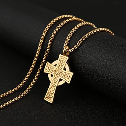 Stainless Steel Celtic Cross Necklace for Men and Women - Vintage Viking Irish Knot Amulet Pendant Gift