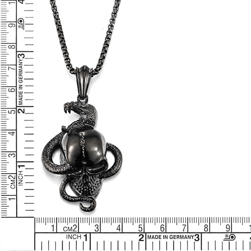 COOLSTEELANDBEYOND Men's Stainless Steel Snake Skull Pendant Necklace, Punk, 30 Inches Wheat Chain