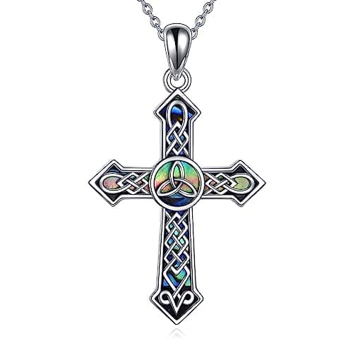 YONFQE Celtic Knot Sterling Silver Abalone Cross Pendant Jewelry for Women