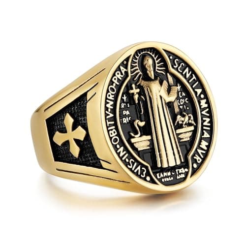 HZMAN St. Benedict Exorcism Ring - Protection for Ghost Hunters & Catholics Jewelry Gift