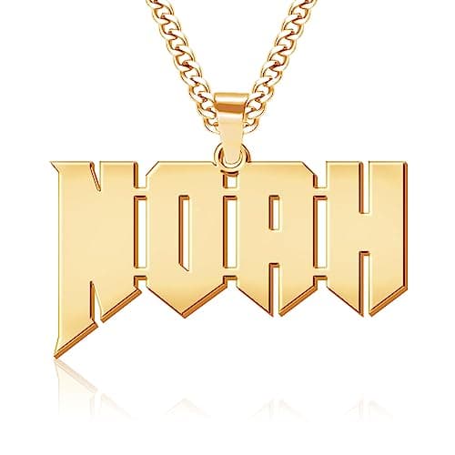 Jecivila Personalized 18K Gold Plated Mens Name Necklace, Custom Initial Number, Rope Figaro Chain Gifts for Dad & Boyfr