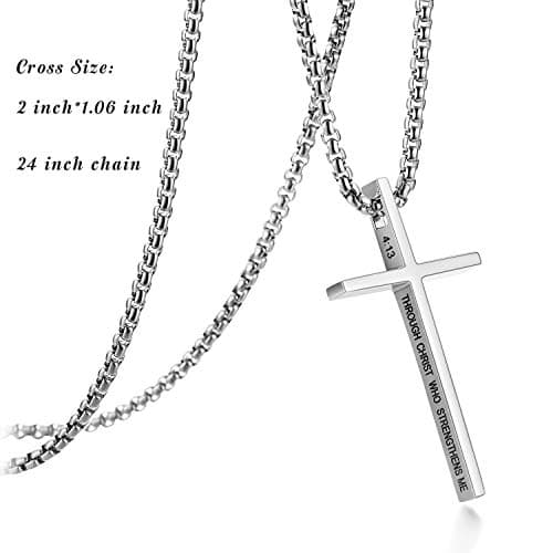 Philippians 4:13 Rnivida Men's Stainless Steel Cross Necklace