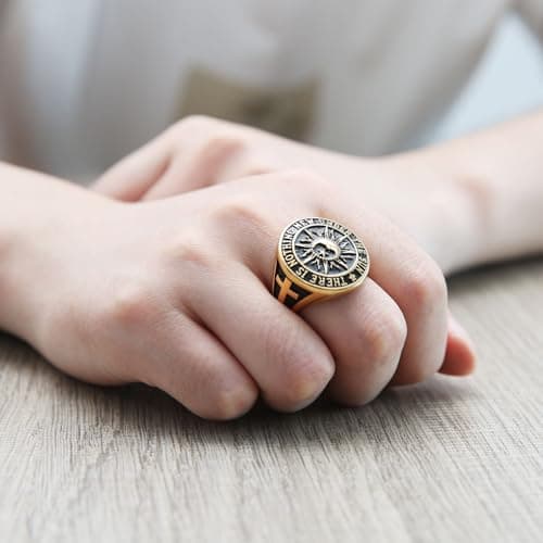 HZMAN Men's Stainless Steel Sun Moon Ring with Biblical Verse Cross Christian Jewelry
