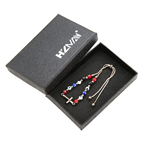 Evil Eye Bracelet with Jesus Crucifix Cross, 14K Gold Plated Stretch Bracelet