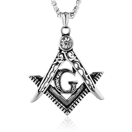 HZMAN Mens Freemason Symbol Cubic Zirconia Pendant Necklace 22+2 inch Chain