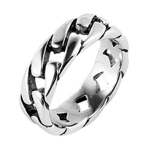 Stainless Steel 7mm Wide Band Cuban Link Chain Ring, 5 Colors