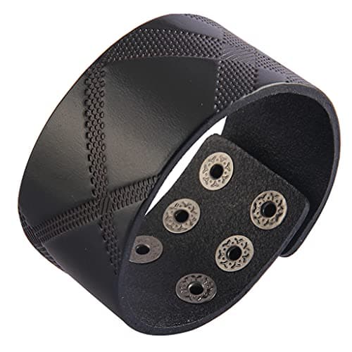 Jeilwiy Men's Punk Leather Wristbands - Adjustable, Braided Black & Brown Cuff Bangle Gifts