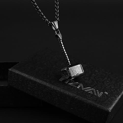 HZMAN Thor Hammer Pendant Necklace - Stainless Steel 22+2 Inch Chain