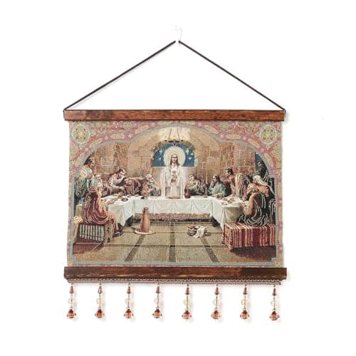 HZMAN Retro Handmade Jesus and Virgin Mary Wall Art Decor - Sacred Heart Aesthetic for Living Room or Bedroom, Framed 16x12.5 Inch