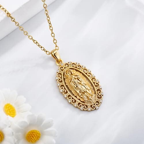 UCADRIT Gold Virgin Mary 925 Silver Pendant Necklace for Women