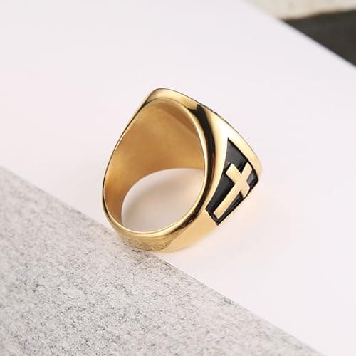 HZMAN Men's Stainless Steel Sun Moon Ring with Biblical Verse Cross Christian Jewelry