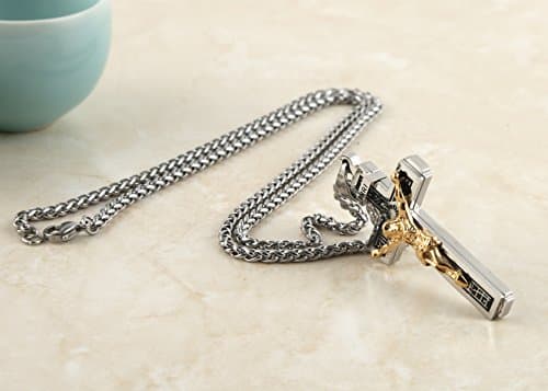 HZMAN Gold Tone Stainless Steel Crucifix Pendant Necklace