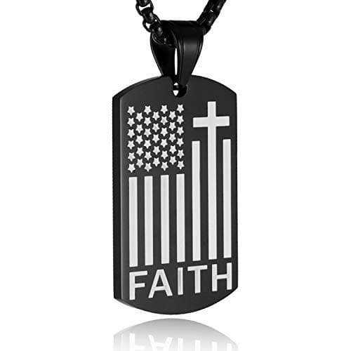 HZMAN American Flag Patriotic Cross Dog Tag Necklace