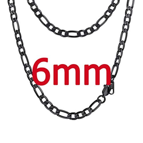 PROSTEEL Black 18K Gold Plated 316L Stainless Steel Figaro Chain Necklace, 14-30inch