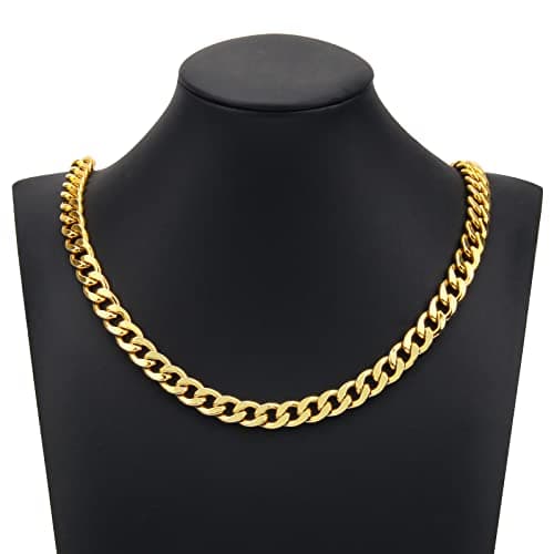AHIER Men's 24" Solid 14k Gold Plated Curb Chain Necklace