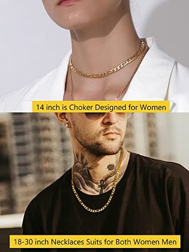 PROSTEEL Black 18K Gold Plated 316L Stainless Steel Figaro Chain Necklace, 14-30inch
