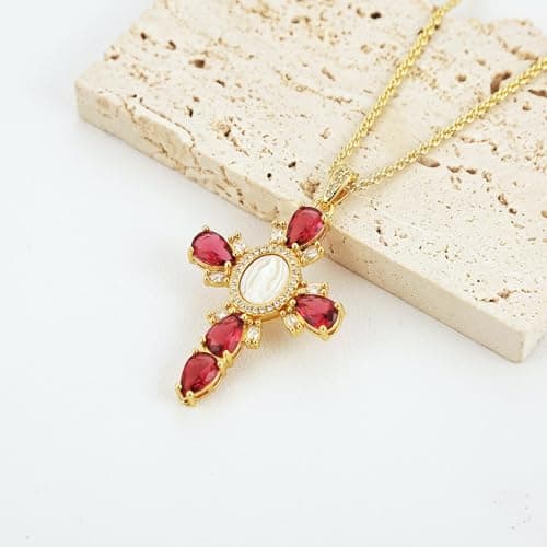 HZMAN Virgin Mary 18K Gold Plated Cubic Zirconia Necklace Pendant Jewelry