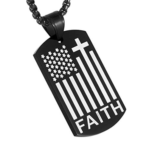 HZMAN American Flag Patriotic Cross Dog Tag Necklace