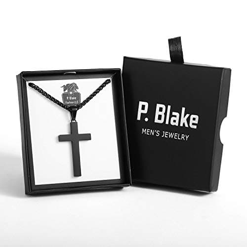 P. Blake Men's & Boys' Stainless Steel Cross Pendant Necklace with 16-24 Inch Chain