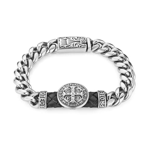 HZMAN Men's Silver Heavy Stainless Steel 8.5" Cuban Link Bracelet