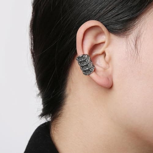 HZMAN Stainless Steel Retro Broad Ear Cuff Earrings for Men & WomenGift