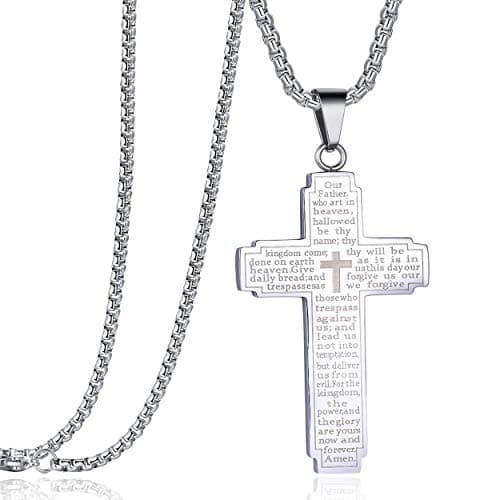 Rehoboth Stainless Steel Our Father Cross Pendant Necklace 24"