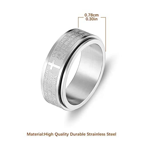 Stainless Steel Lord's Prayer Spinner Cross Ring for Anxiety Relief