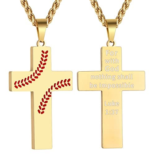 Zcombe Graduation Gift: Boys Men Baseball Cross Necklace, Stainless Steel 24 Inches