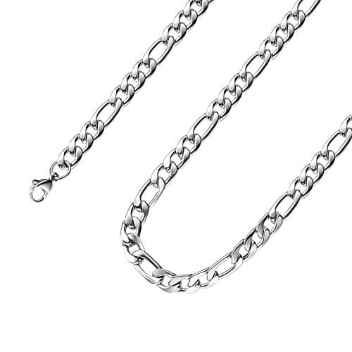 18k Gold Plated Figaro Link Chain - Stainless Steel Necklace for Men and Women
