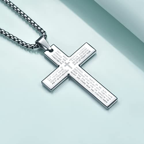 Rnivida Men's Stainless Steel Cross Necklace with Lord's Prayer