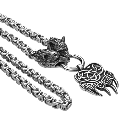 OIDEA Viking Wolf Head Necklace: Stainless Steel Nordic Amulet Gift for Men