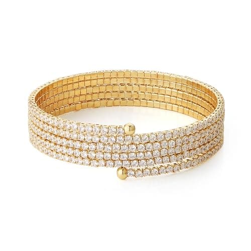 HZMAN Crystal Rhinestone Dainty Multi-Layer Cuff Bracelet for Women Prom Party Wedding