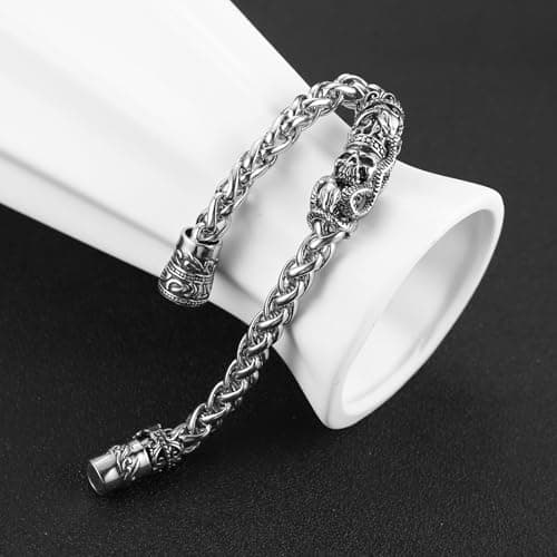 HZMAN Men's 8.0 Inch Gothic Stainless Steel Wheat Chain Link Bracelet