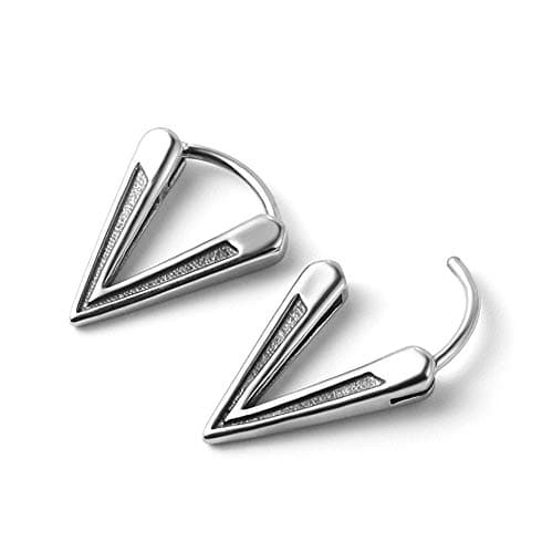 HZMAN Unisex Bike Punk Silver Stainless Steel Triangle Dangle Hoop Earrings